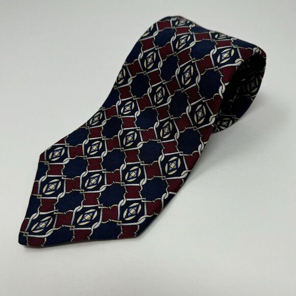 Other - Manhattan Blue Red Yellow Geometric Silk Made In USA Neck Tie L 57" W 4"